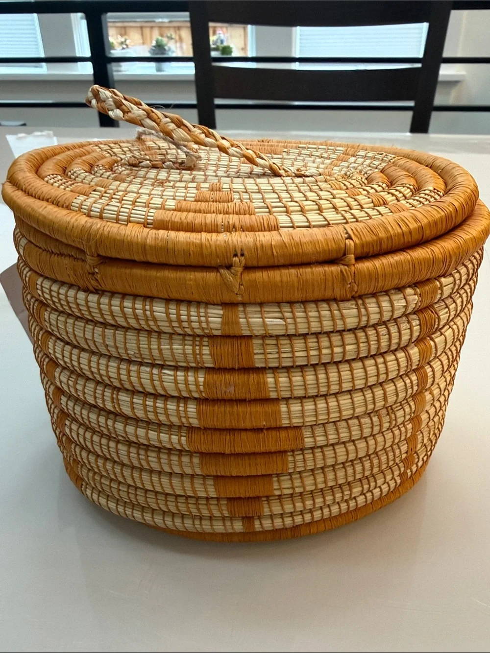Handmade Woven Basket - Yellow & Natural Stripes